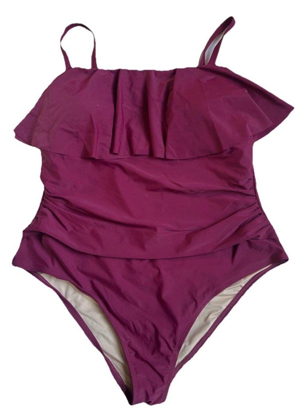 Cupshe One Piece bathing Suit Maroon Burgundy Ruffle chest Cinched Sz OX 14/16